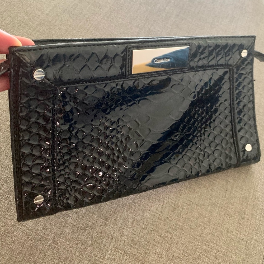 Calvin Klein black faux snake skin envelope bag/wallet